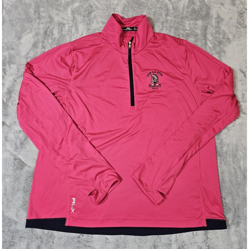 RLX Ralph Lauren Women's Quarter-Zip Golf Pullover Pink Size XL US Open 2018